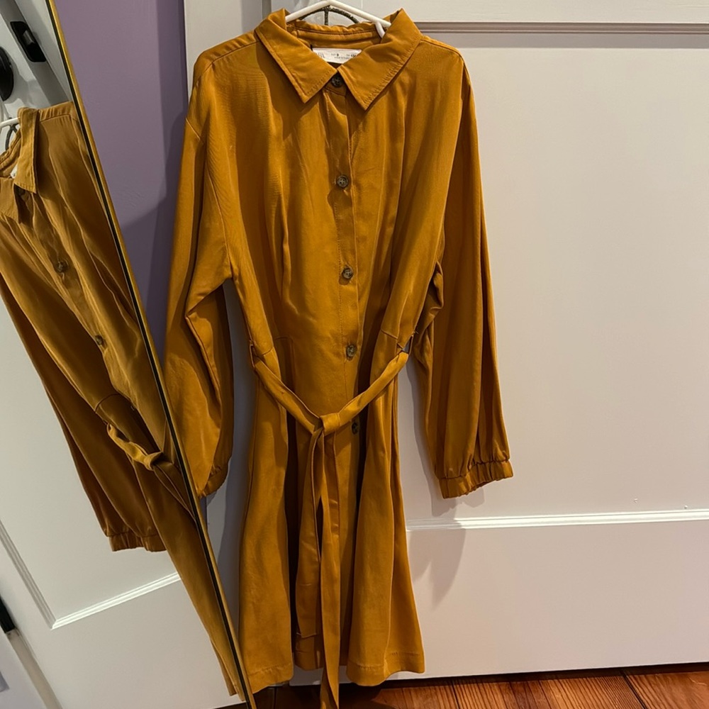 Zara NWT girls size 9 mustard shirt dress